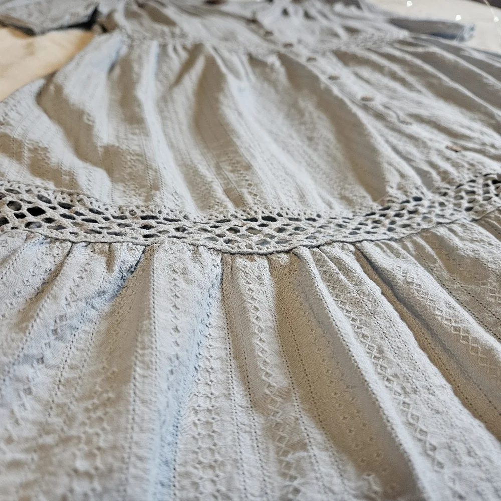 2/$10 Knox Rose Cottagecore Pale Blue Textured Button-Front Dress - Picture 5 of 8
